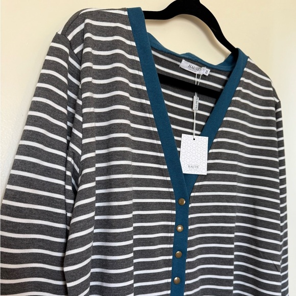 NWT Haute Edition Stripe Snap Front Cardigan in Size 3X - Picture 2 of 7